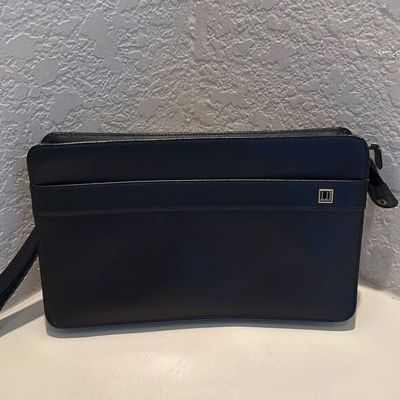 Dunhill Zip Top Leather Clutch Black Unisex Professional Minimalist Contemporary - Picture 1 of 14